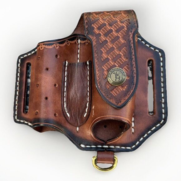 TOURBON Leather Multitools Belt Holster 4-in-1 EDC Flashlight Carrying Case Gift - Picture 1 of 10